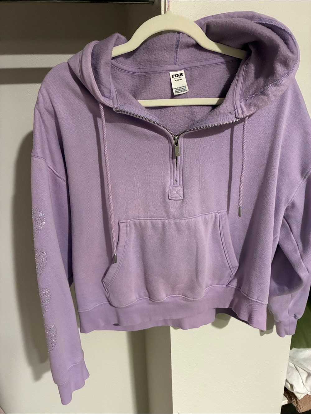 PINK Half Zip Hoodie Purple Rhinestone